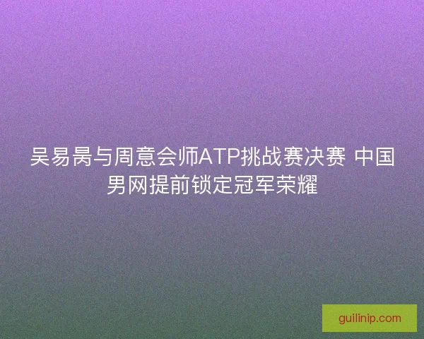 吴易昺与周意会师ATP挑战赛决赛 中国男网提前锁定冠军荣耀